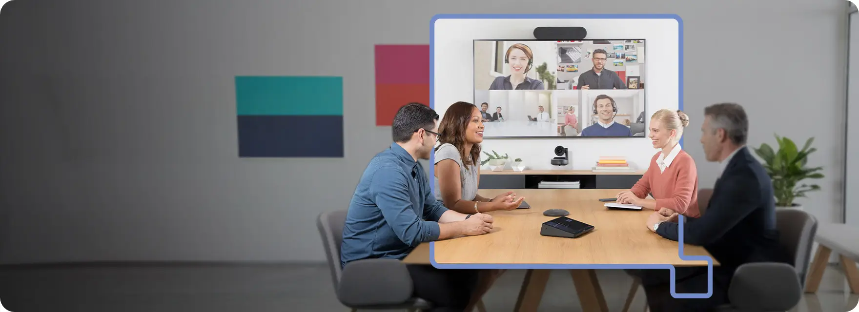 A meeting being conducted, presumably on Microsoft Teams Rooms